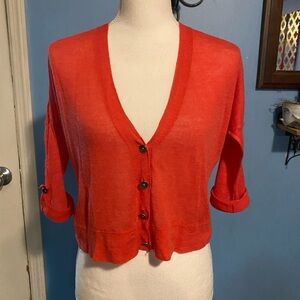 Ann Taylor Loft, Salmon, Cropped, Cardigan Sweater